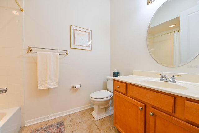 full bathroom with tile patterned flooring, vanity, toilet, and shower / bath combo with shower curtain