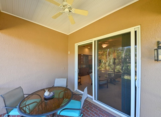 exterior space with ceiling fan