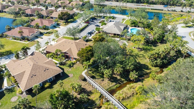 aerial view with a water view