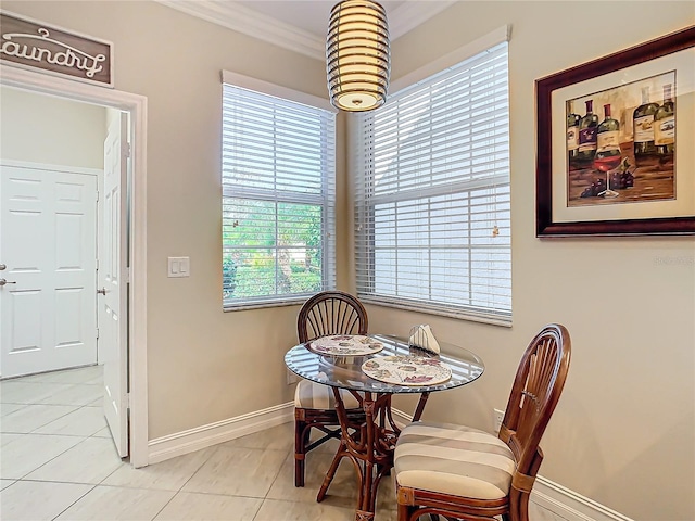 tiled dining area with ornamental molding