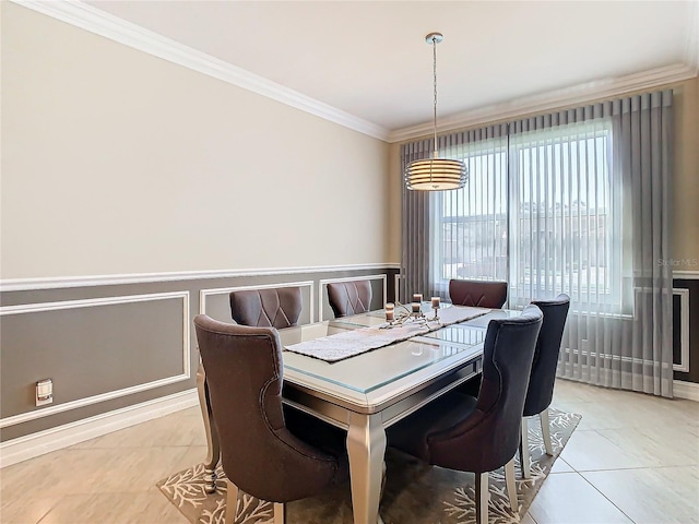 tiled dining space with ornamental molding