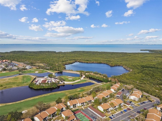 aerial view featuring a water view