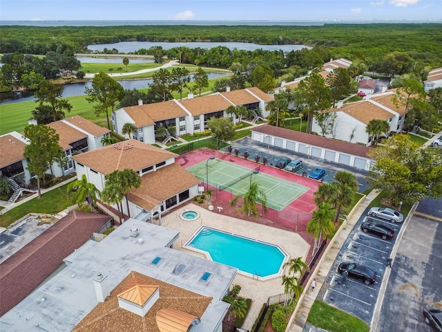 aerial view with a water view