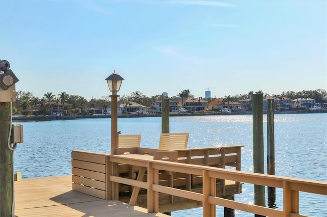 view of dock with a water view