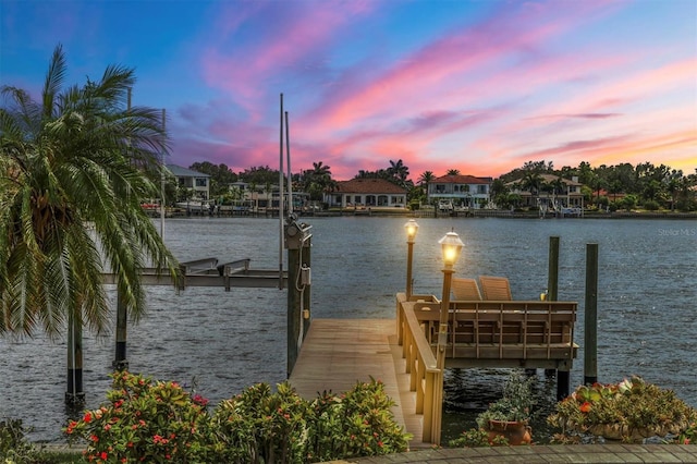 dock area with a water view