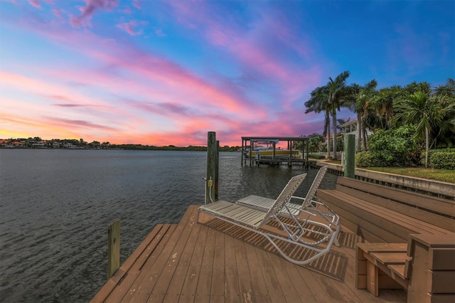 view of dock with a water view