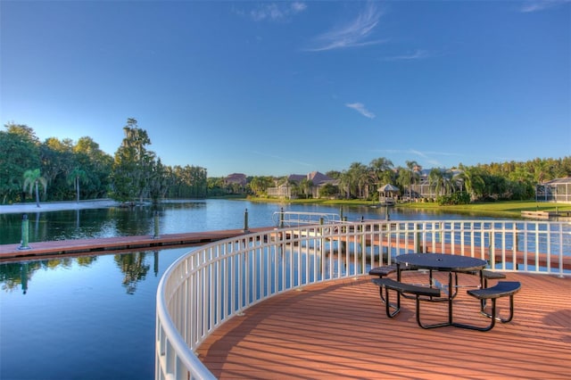 dock area with a water view