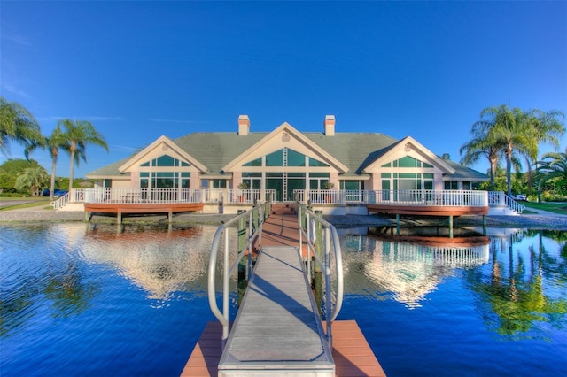 view of dock with a water view