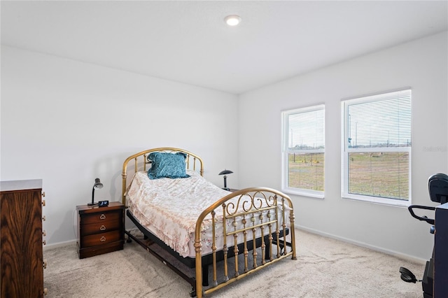 bedroom with light carpet