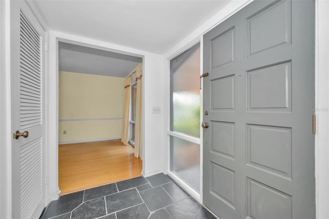 foyer with dark hardwood / wood-style flooring