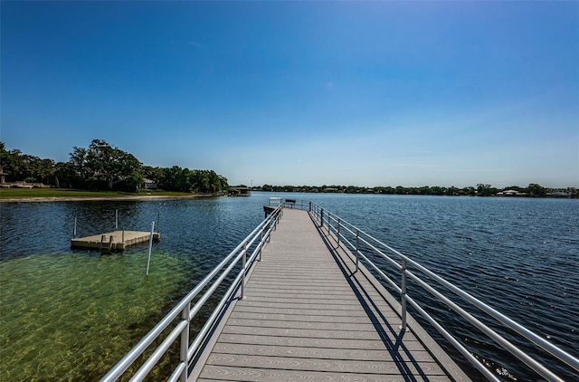 dock area with a water view