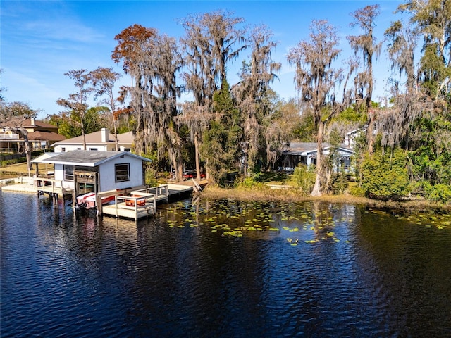 view of dock with a water view