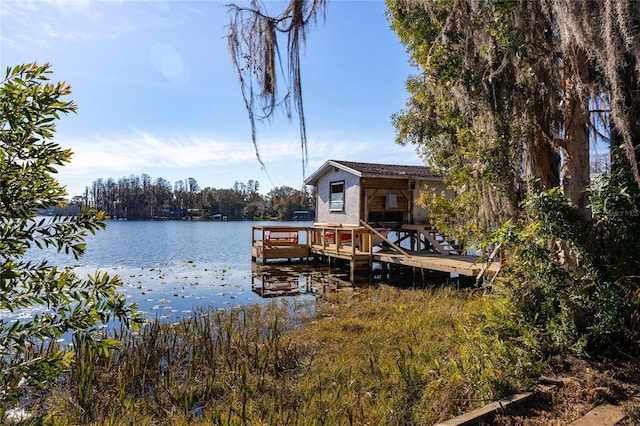 view of dock with a water view