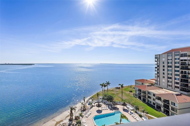 view of water feature featuring a beach view