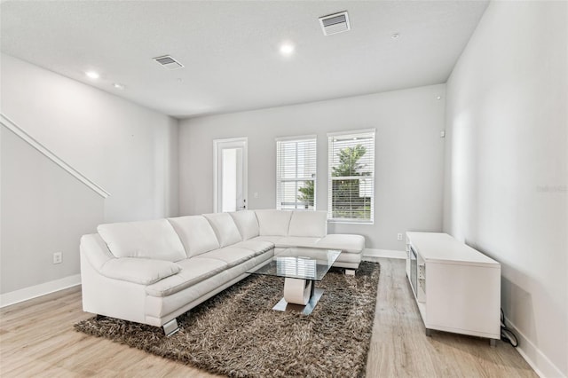 living room with light hardwood / wood-style floors