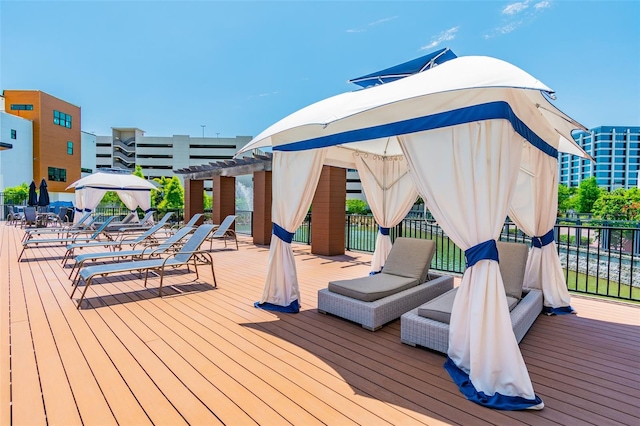 wooden terrace featuring a pergola