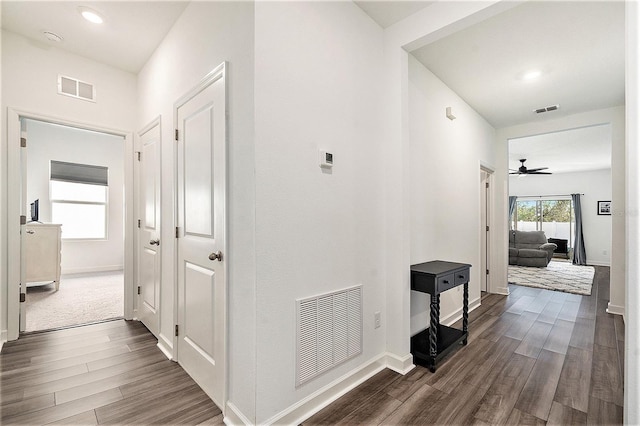 hall with wood-type flooring