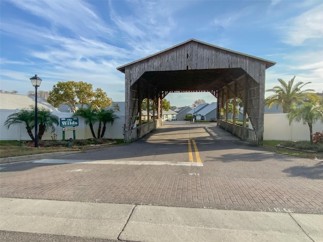 view of parking / parking lot with a gazebo