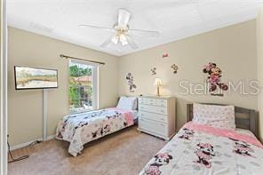 bedroom with carpet floors and ceiling fan