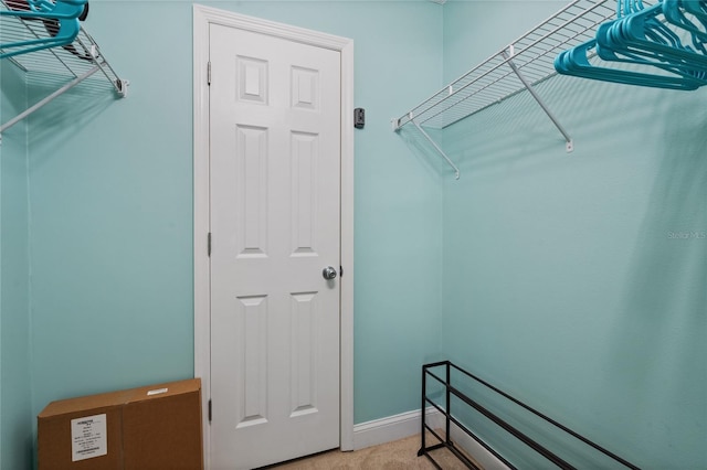 spacious closet featuring light carpet