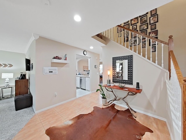 dining area with light tile patterned flooring