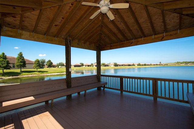 view of dock with a deck with water view