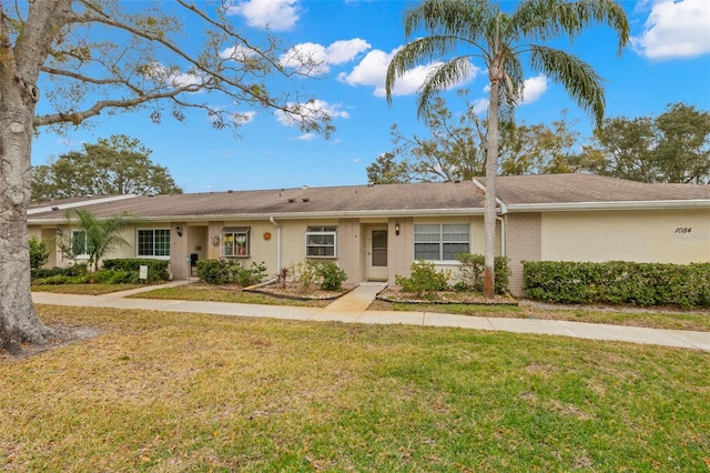 ranch-style home featuring a front lawn