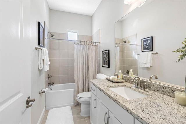 full bathroom featuring vanity, tile patterned floors, toilet, and shower / bath combo