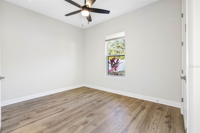 empty room featuring ceiling fan and light wood-type flooring