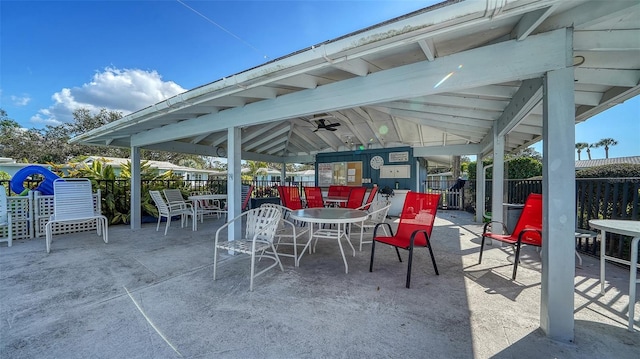 view of patio with a gazebo and ceiling fan