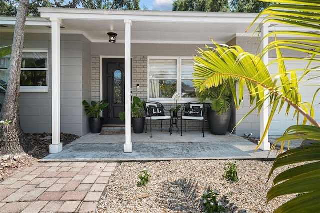 view of patio featuring a porch