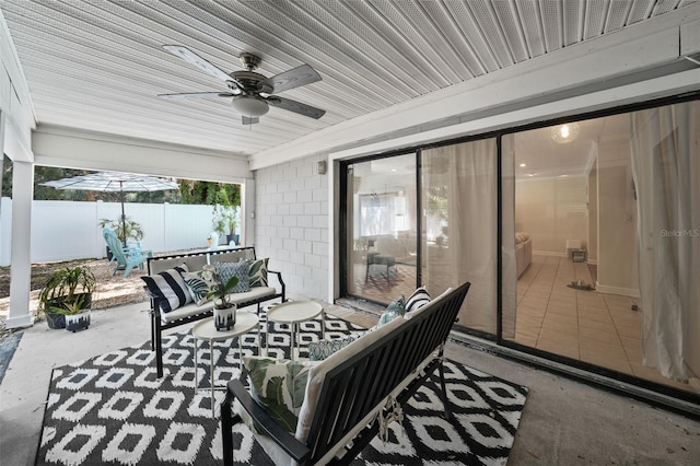 view of patio / terrace featuring an outdoor living space and ceiling fan