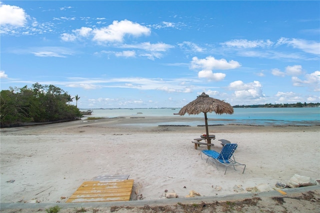 view of water feature with a view of the beach