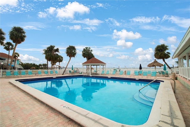 view of swimming pool with a gazebo