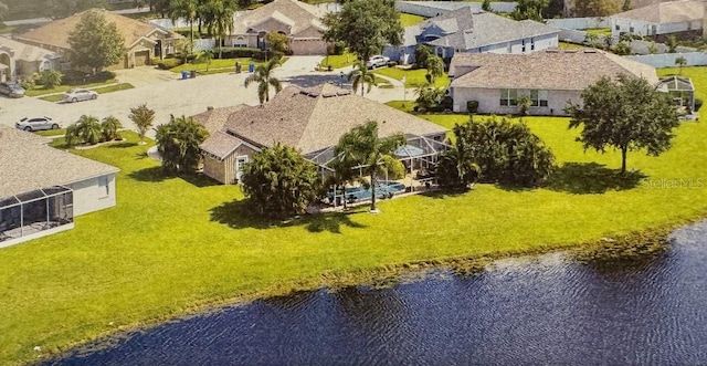 bird's eye view featuring a water view