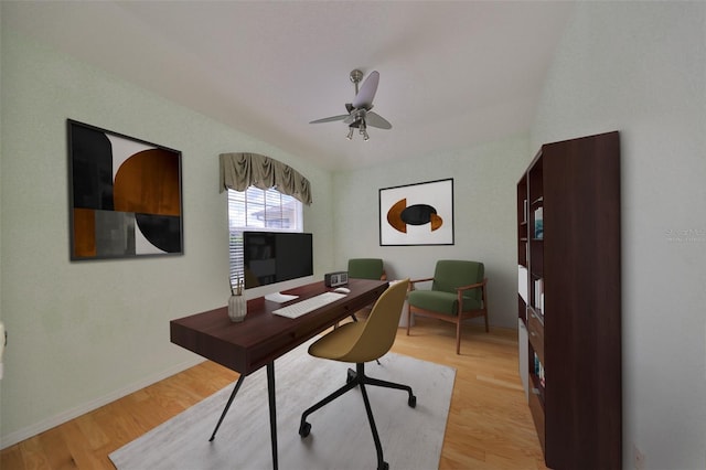 office featuring ceiling fan and light wood-type flooring