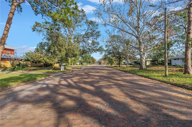 view of street featuring curbs