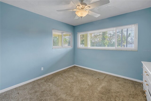 spare room with ceiling fan and carpet flooring