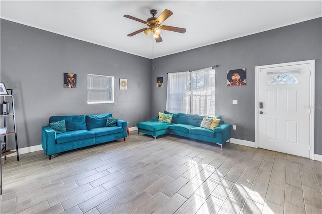 living room with ceiling fan