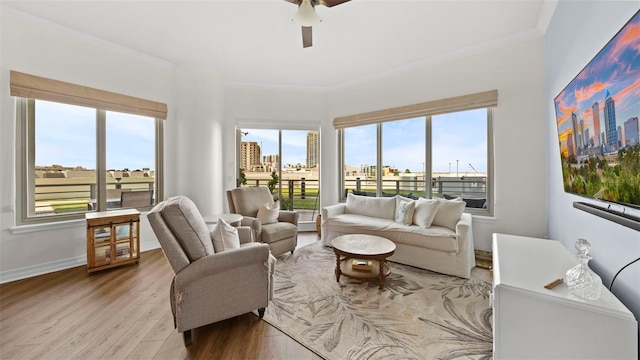 living room with ceiling fan