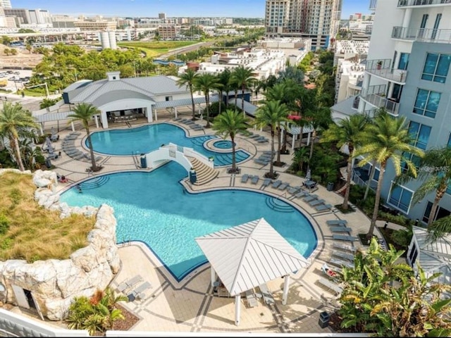 view of pool featuring a patio