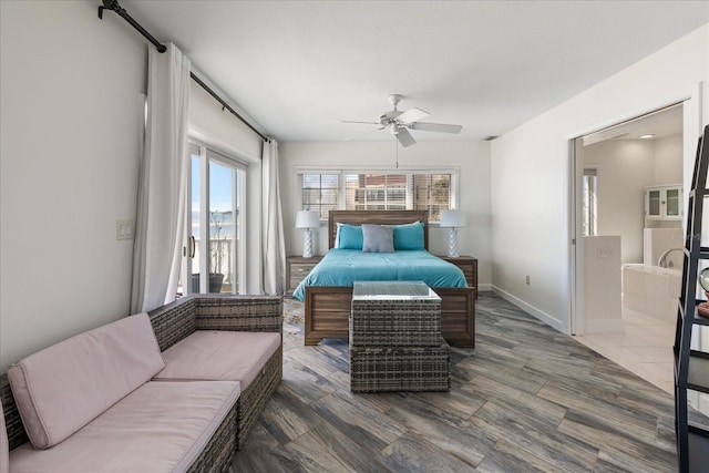 bedroom featuring ceiling fan