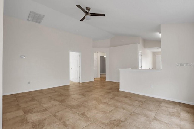 unfurnished room featuring vaulted ceiling and ceiling fan