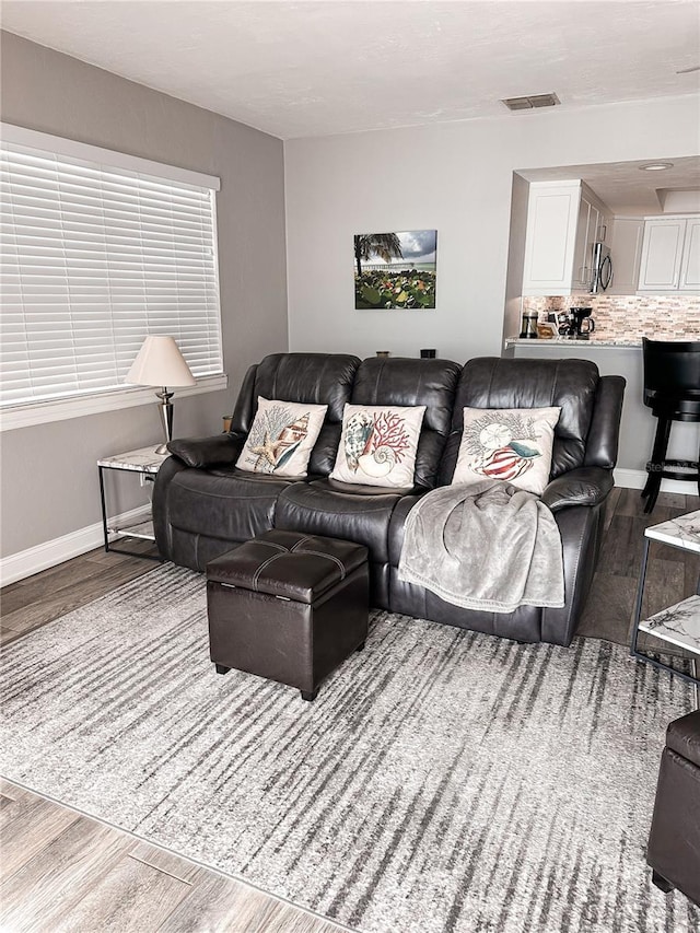 living room with hardwood / wood-style floors