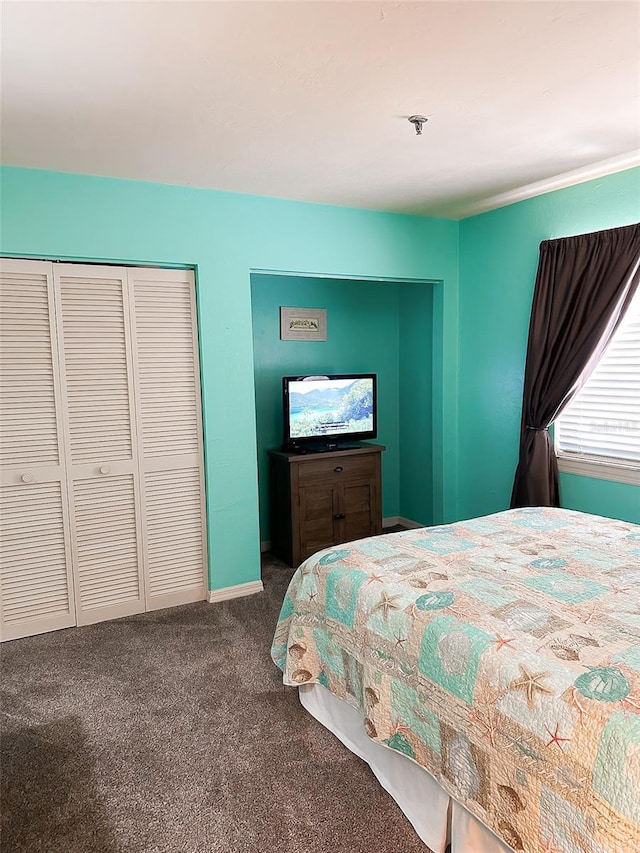 bedroom with a closet and carpet flooring