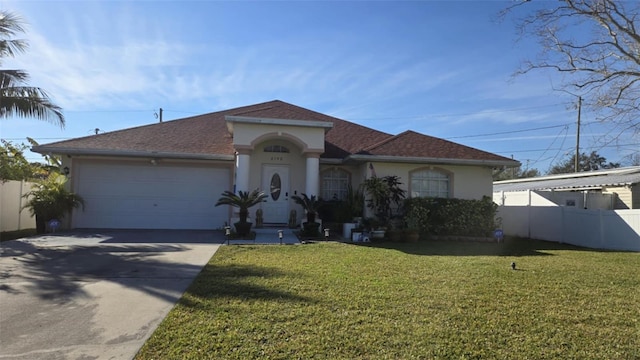 view of front facade with a garage and a front yard