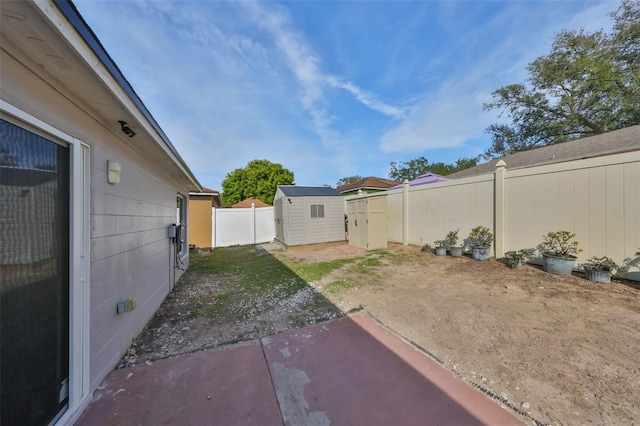 view of yard with a patio area and a shed