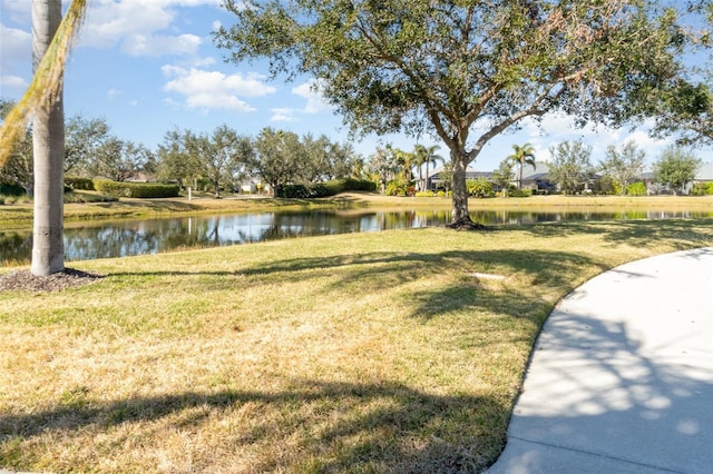 view of yard with a water view