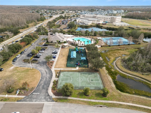 bird's eye view featuring a water view