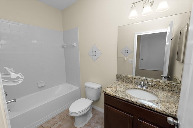 full bathroom featuring tile patterned flooring, vanity, tub / shower combination, and toilet